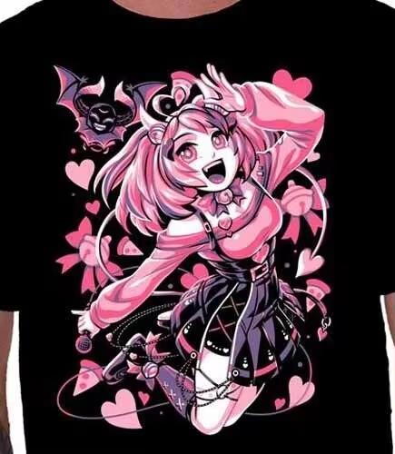 2026 Black Oversized Pure Cotton Casual Streetwear T-shirt With Pastel Gothic Print From My Hero Academia For Manga Lovers T-Shirt 4XL