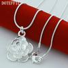 DOTEFFIL 925 Sterling Silver Rose Flower Pendant Necklace 18/20-24/26/30 Inch Snake Chain For Women Wedding Engagement Jewelry