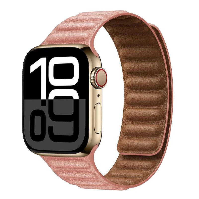 Leather Strap for Apple Watch Band 42mm 46mm 45mm 44mm 40mm Original Magnetic Loop Link Bracelet iWatch Ultar 2 49mm 10 9 8 7 SE