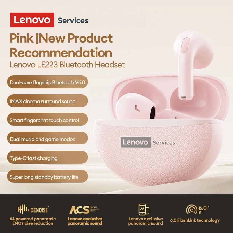 Original Lenovo LE223 Gaming Wireless Bluetooth 6.0 Headphones HiFi Stereo Sound Earbuds 30H Battery Life Waterproof Sport Earphones
