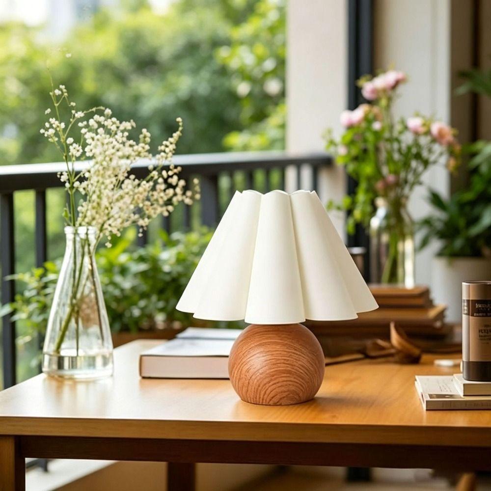 Brass Gold Table Lamp Walnut Wood Grain Night Light Shelves Ambient Night Light Living Room Decor