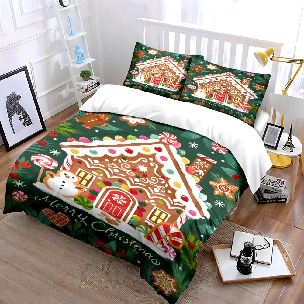 Gingerbread House and Snowman. Bedding Sets Duvet Cover Sets Duvet Covers Pillowcases(1 * Duvet Cover 2 * Pillowcases Without Duvet Insert)