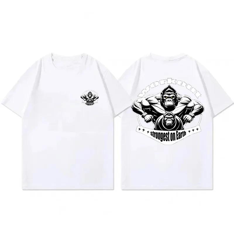 Gym Sport T Shirt Men Cotton Short Sleeve Top Man Workout Bodybuilding Tee Fashion streetwear casual loose men's clothing