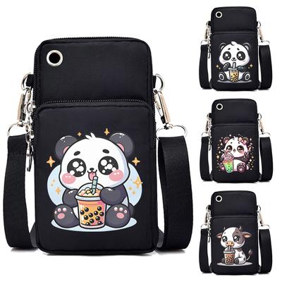 Mini Mobile Phone Bag Cartoon Style Animal Milk Tea Print Small CrossBody Bag Women Purses and Handbags
