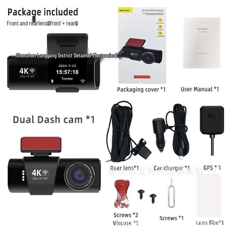 K309 4K Dual-Objektiv Dashcam mit Infrarot-Nachtsicht, WLAN und GPS