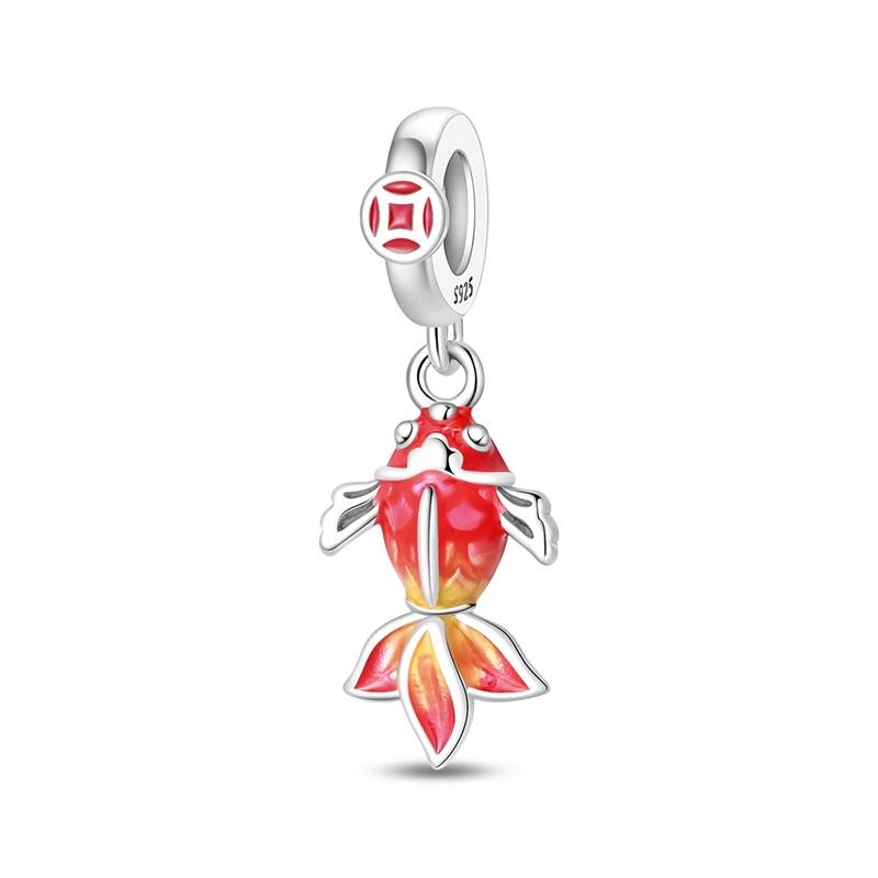 Red Series 925  Silver Camera Apple Heart-Shaped Koi Firecracker God Wealth Charm Fit DIY Bracelet Necklace Party Gifts