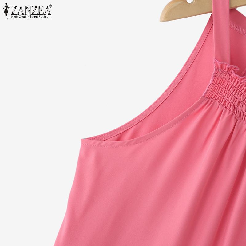 ZANZEA Womens Summer Round Neck Off Shoulder Sleeveless Long Dress