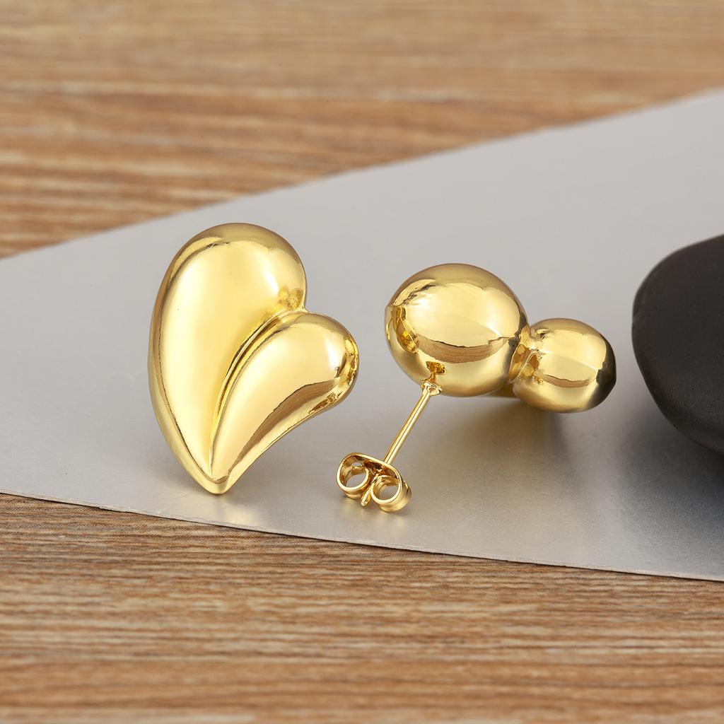 Nidin Classic New Design Love Heart Shape Copper Stud Earrings For Women Female Creative Trendy Ear Jewelry Wedding Party Gifts