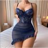 Plus Size Sexy Corset Bodycon Mini Dress Chemise Ruffle Lace Mesh Perspective Underwire Babydoll Lingerie Set 2 Piece with ThongGood product