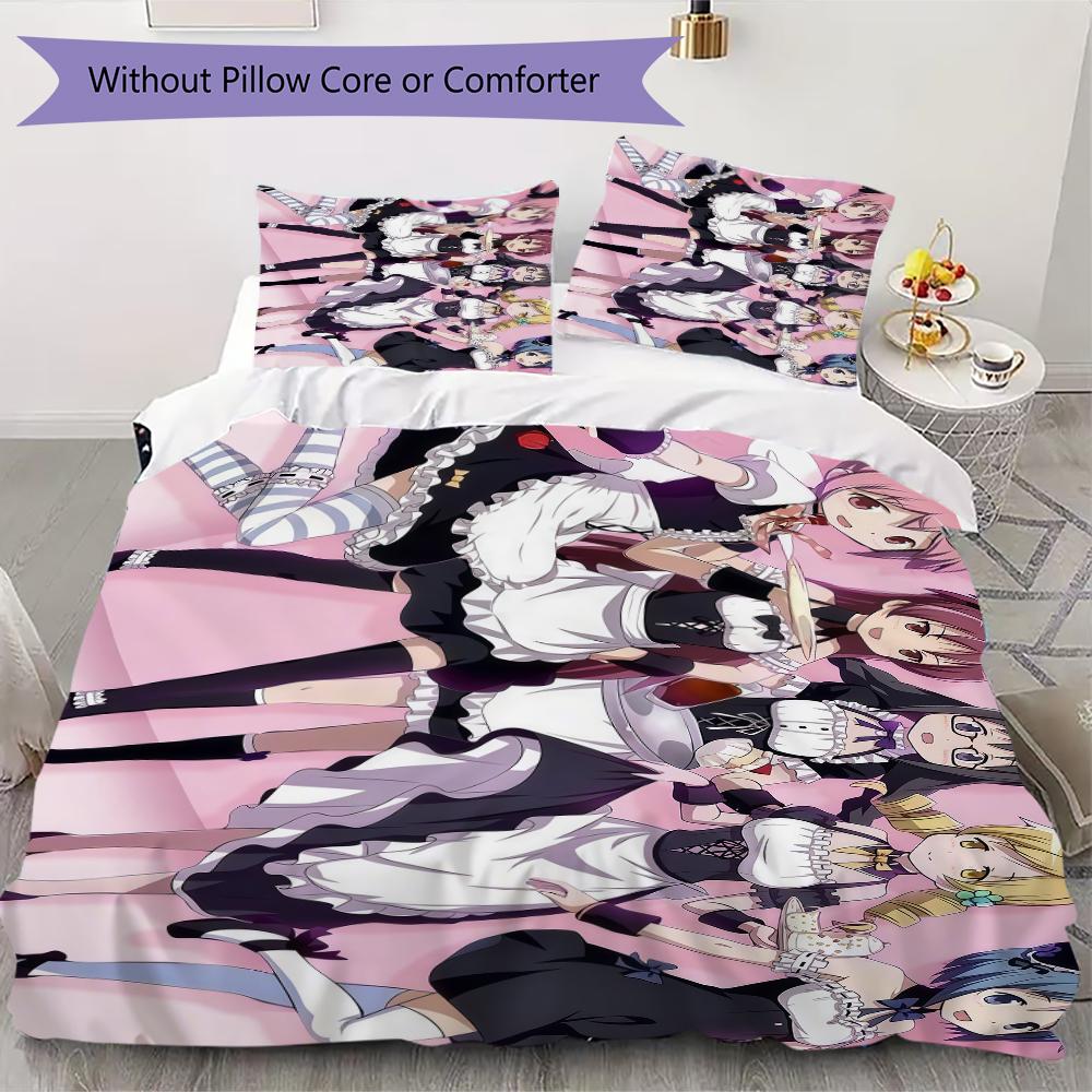Puella Magi Madoka Magica Pattern Bedding,Quilt Set Quilt Cover Pillowcase Home Birthday Gift(1 * Duvet Cover + 2 * Pillowcase, Without Core)_lx
