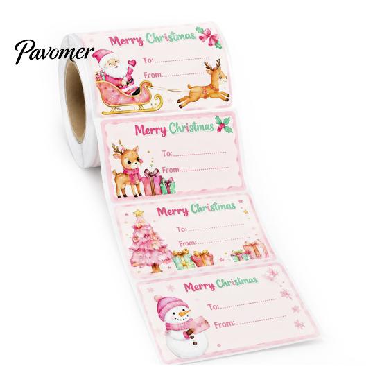 Holiday Present Labels 180PCS/Roll Christmas Label Stickers, Self-Adhesive Tags with to And from Seasonal Gift Box Decor Writing Field, Decorative