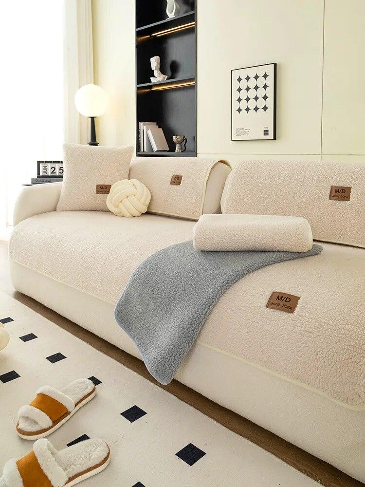 Lambswool Plush Soft Velvet Sofa Cushion Thickened Warm Cushion Non-Slip Universal Living Room Sofa Cover Armrest Backrest Towel
