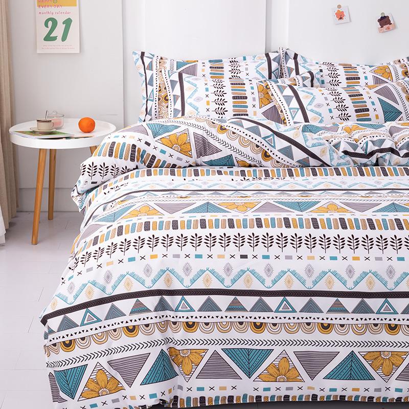 Boho Geometric Soft Duvet Cover Quen Sized Dimensions - 3 Piece Farmhouse Aztec Stripe Patern Print Microfiber Warm Comforter Cover Soft Beding Set