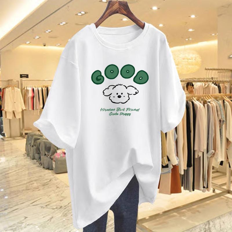 

Summer new white T-shirt women s short-sleeved cotton large size cute printed loose half-sleeved women s top S