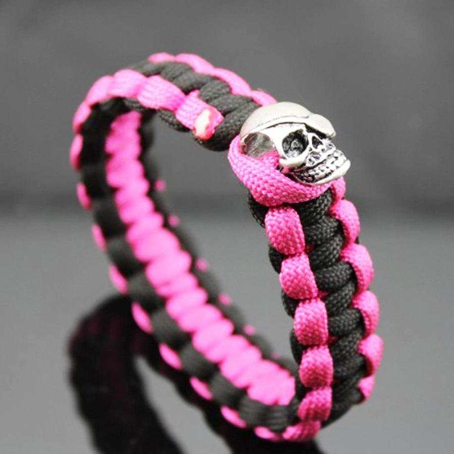 Braccialetti Bangle di Sopravvivenza in Paracord da Esterno Uomo Tono Argento Braccialetto da Polso con Corda Teschio Campeggio Escursionismo Braccialetto con Fibbia di Emergenza Gioielli