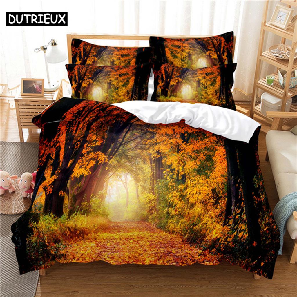 3D Digital Printing Fashion Design Colourful Woods Bedding Set Queen Size Duvet Cover Set