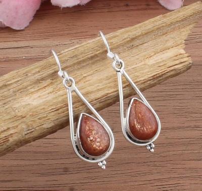 Solid 925 Sterling Silver Sunstone Gemstone Handmade Dangle Earrings, Women Drop Earrings, Handmade Jewelry