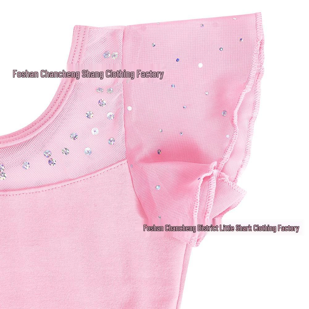 Girls' Cotton Ballet Dress - Short-Sleeved Sequin Skirt for Spring & Summer Dance
