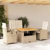 Vidaxl 4-Cz. Gartenmöbel-Set mit Kissen, Beige, Polyrattan