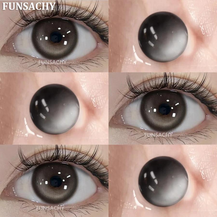 FUNSACHY - 2 lentes de contacto de color azul para miopía de 0 a 8 grados, maquillaje cosmético anual, pupilas de 14,5 mm, lentes grises