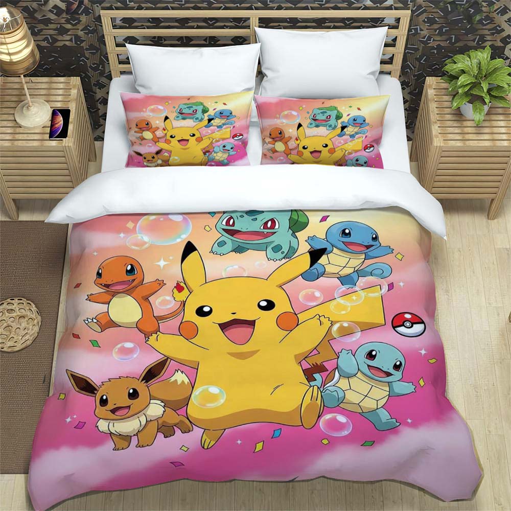 2026 New Arrival: 3-Piece Pokémon Pikachu Print Bedding Set (Includes Personalized Name Service) — Single/Double Pillowcases