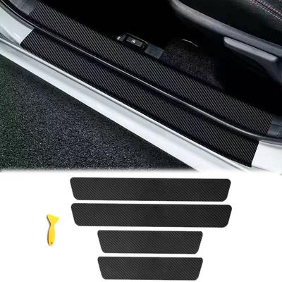 4pcs Thick Car Door Plate Protective Stickers Carbon FiberLeather Car Sticker Sill Scuff Cover Anti Scratch Decal