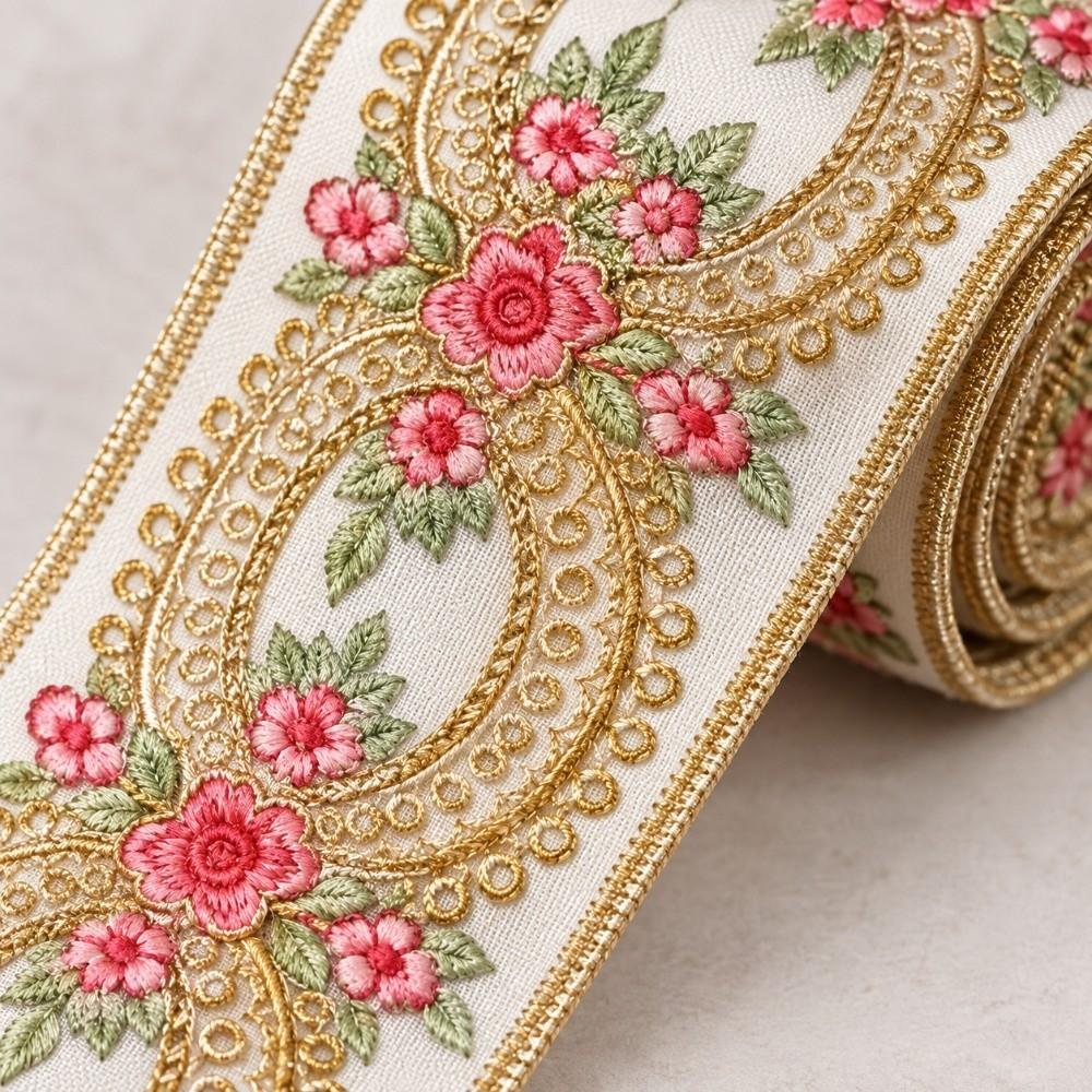 4.5cm Width Fabric Webbing Ribbon Gold Thread Sequins Embroidery Lace Fabric For Dress Decoration
