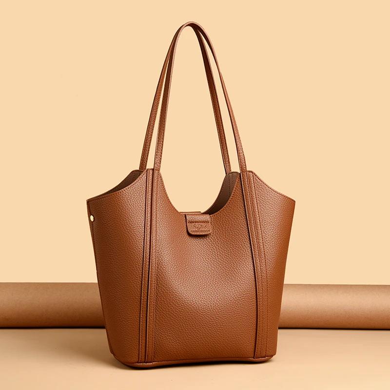 Elegant Women's Handbag Quality Leather Top-Handle Bag Ladies Solid Color Shoulder Crossbody Bag Casual Tote Purse Messenger Sac