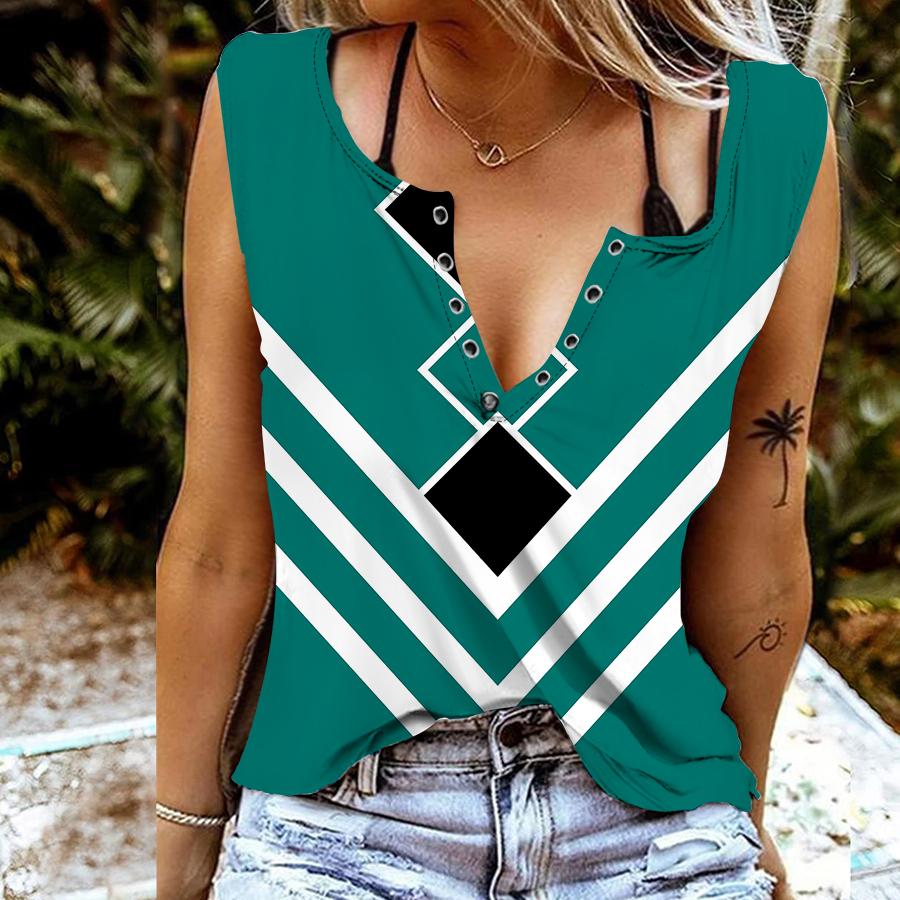 Dámské tílka Sexy letní topy s výstřihem do V Vesta s 3D vzorem čáry Tisk Cool lehké topy