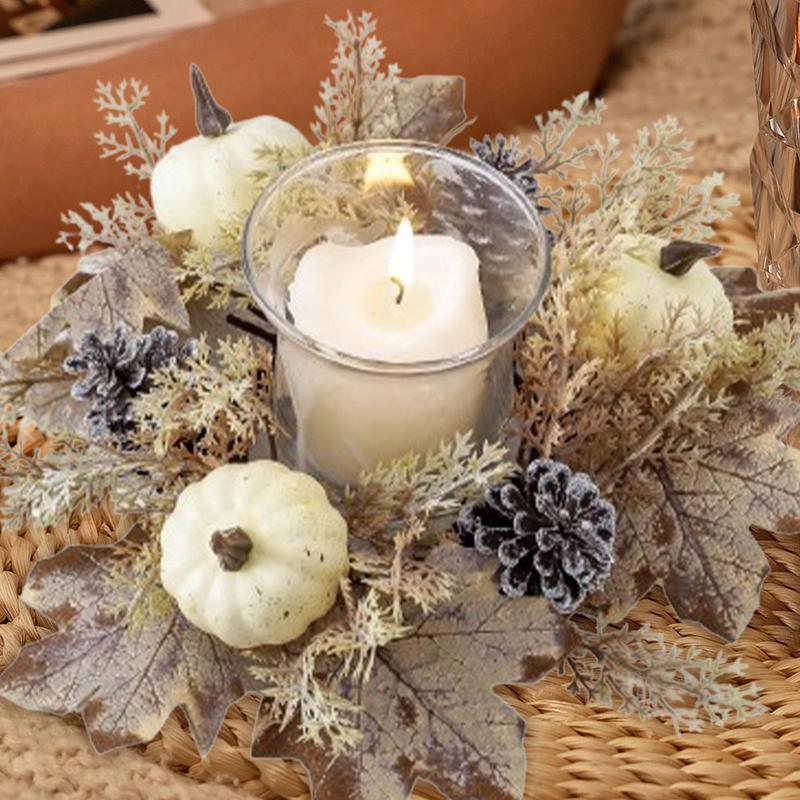 Artificial Flowers Candle Ring Fall Candle Garland Ring Decor Simple And Elegant Autumn Harvest Wreath For Shelf Door Handle