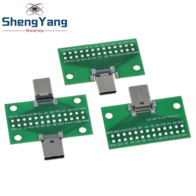 TZT Type-C Male To Female USB 3.1 Test PCB Board Adapter Type C 24P 2.54mm Connector Socket For Data Line Wire Cable Transfer