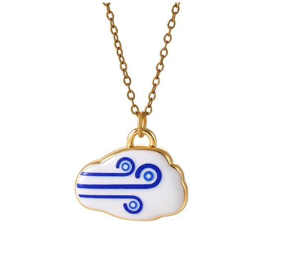 Asu Gold Plated Cartoon Cute Link Chain Cloud Graffiti Pendant Stainless Steel Necklace Gift