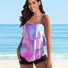 Women's Shoulder Strap Swimsuit Black Shadow Print Bikini Tankini Swimsuit