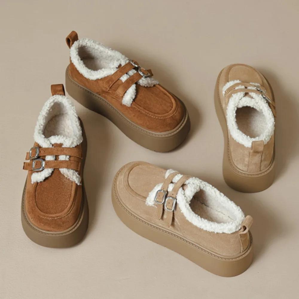 Women's Shoes Trend Height Increasing Velvet Loafers for Women Winter Platform Shoes Women's Winter Warm Cotton Shoes Woman