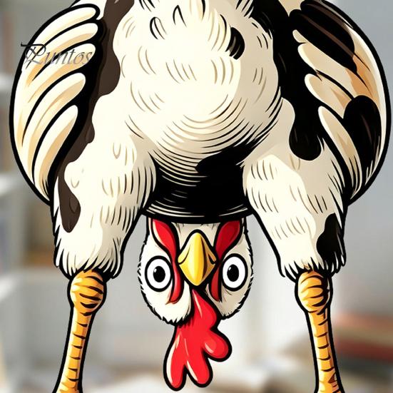 Static Adsorption Sticker Funny Chicken Window Cling, Upside Down Rooster Glass Sticker, Wall Decor Waterproof Non-adhesive Decal for Living