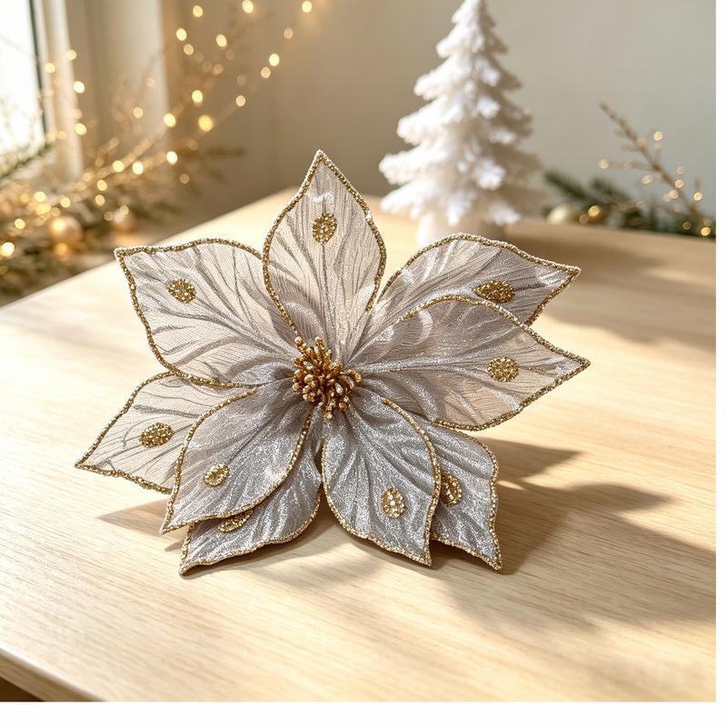 Luxurious and Sophisticated Christmas Flower Gold Powder Border Imitation Flower Wedding Decoration Set for Christmas Decoration.