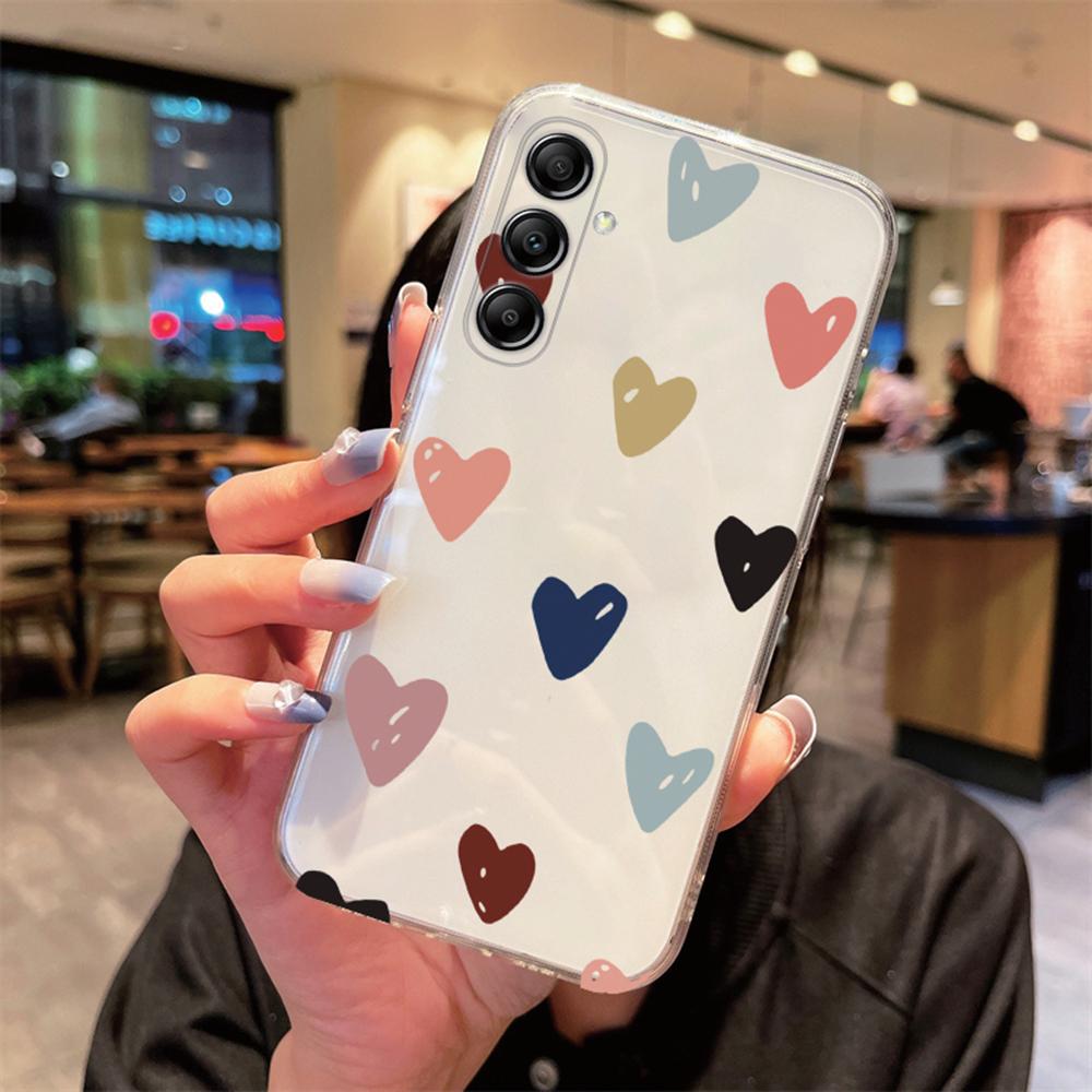 For Samsung Galaxy A54 Heart Love Phone Case A14 A24 A34 A15 A25 A35 A55 A06 Non-Yellowing Transparent Clear Cover Silicone Back