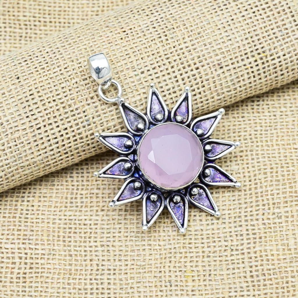 Adorable Pink Chalcedony Gemstone Handmade 925 Sterling Silver Jewelry Pendant Gift For Her