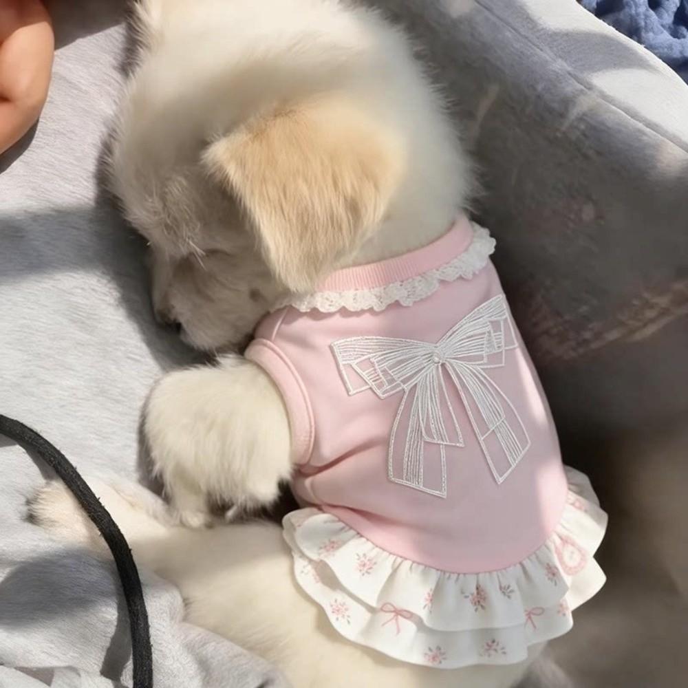 Breathable Pet Princess Dress Lotus Leaf Edge Bow Dog Skirt Sweet Puppy Lace Skirt Outdoor Walk
