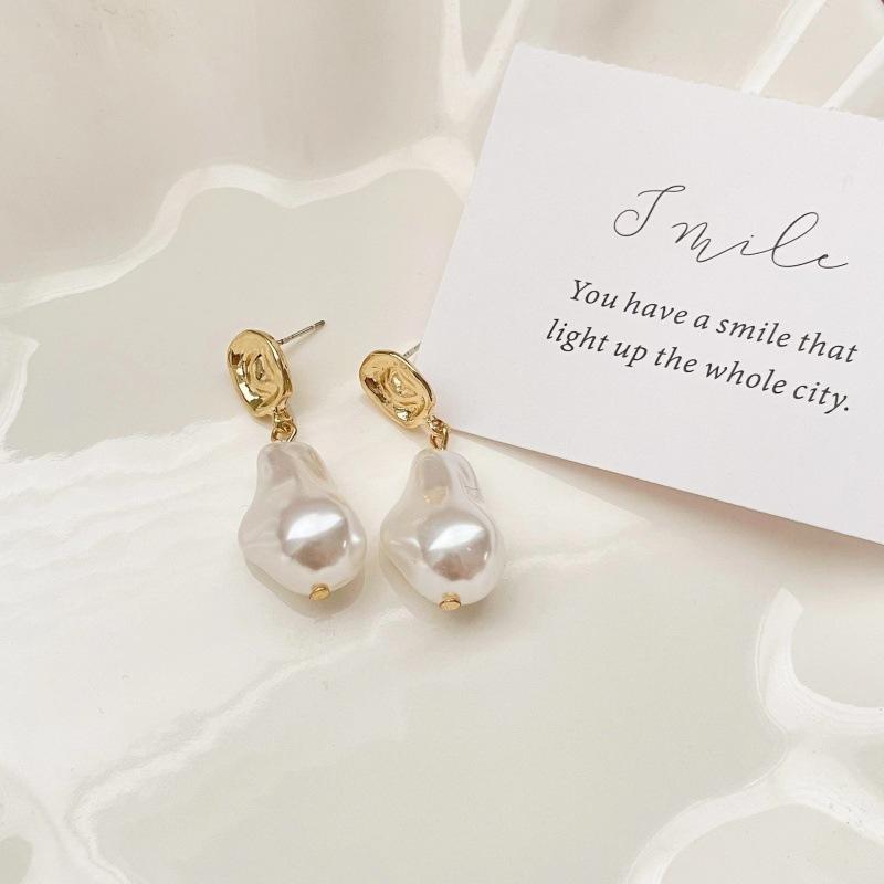 JMXD-Retro Fashion Girl Baroque, Stud Earrings Simple Irregular Special-shaped Artificial Pearl Earrings