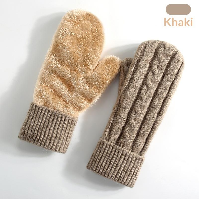 New Knitted Gloves Winter Double Layer Velvet Thickened Warm Cover Gloves Finger Gloves