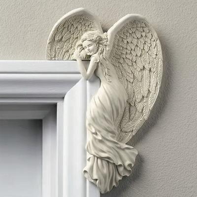 Harz Engelsflügel Skulptur Türrahmen Ornament 3D Wandbehang Engelsfiguren Souvenirs Geschenk Heimdeko für Garten Büro Tür