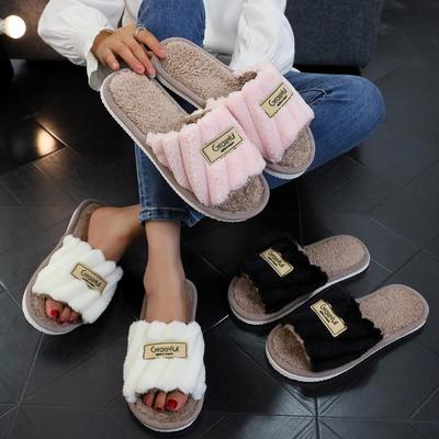 Pantofole da donna in cotone a righe pelose - Calda tenuta da casa post-parto per tutte le stagioni