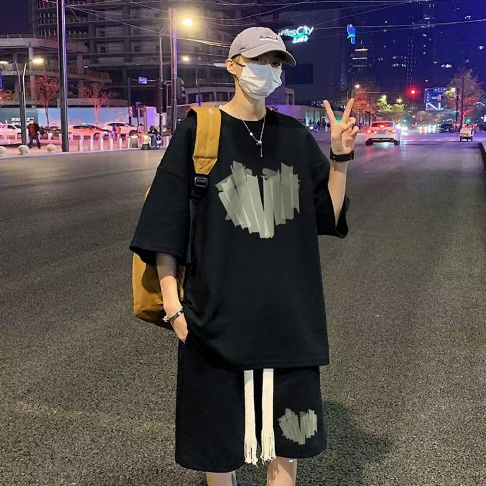 2026 Summer Printed Loose Two-Piece Short Sleeve and Shorts Set