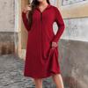 2025 Autumn/Winter European Plus Size Women's Round Neck Zippered Striped Dress