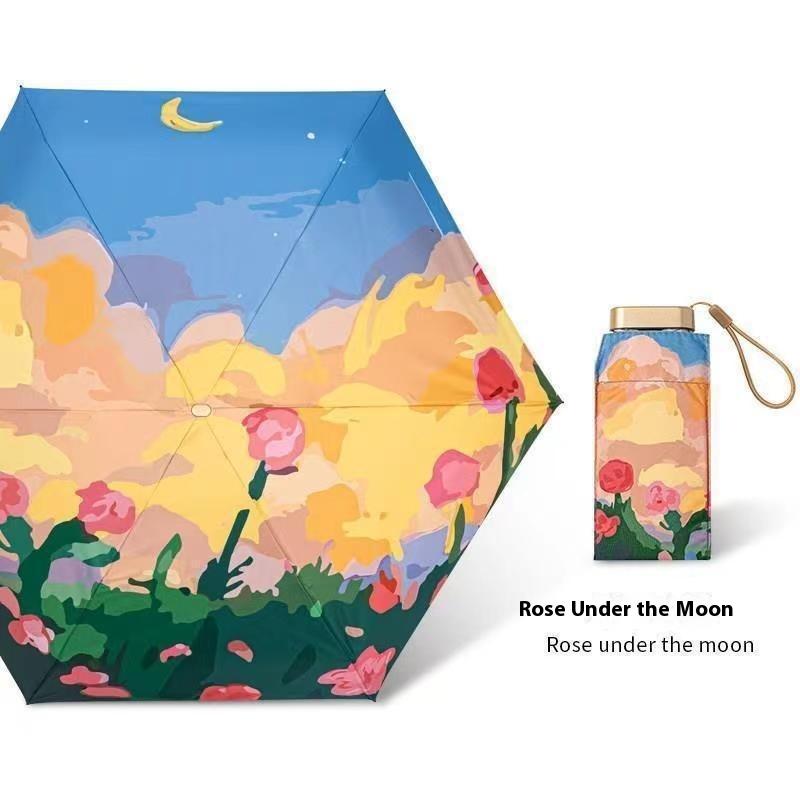 1 Piece Portable And Stylish Women's Sun Umbrella Sunscreen Parasol Outdoor Convinient Five Folding Umbrella With UV Protection