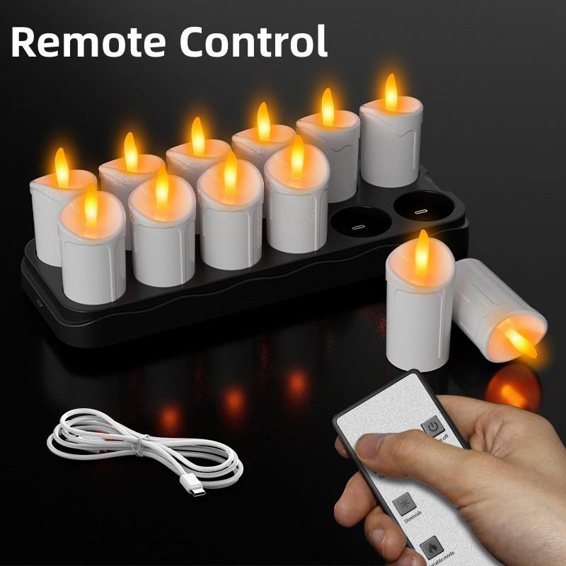 12pcs Rechargeable LED Candles with Remote Control LED Lamp Flameless Christmas Valentine Wedding Church Home Table Decoration