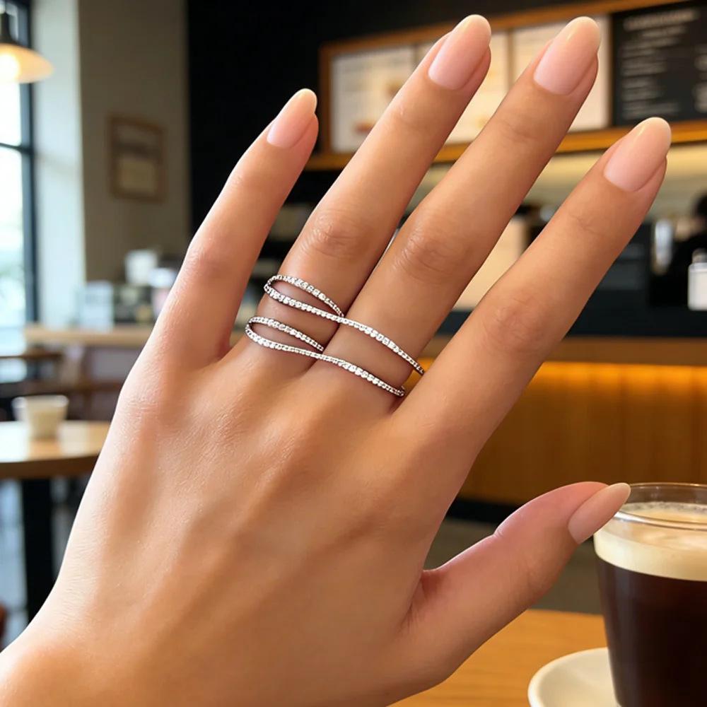 Cold Wind Cross Zircon Ring for Women Light Luxury High-end diamond Row Double Circle Ring Versatile Niche Jewelry for Commuting