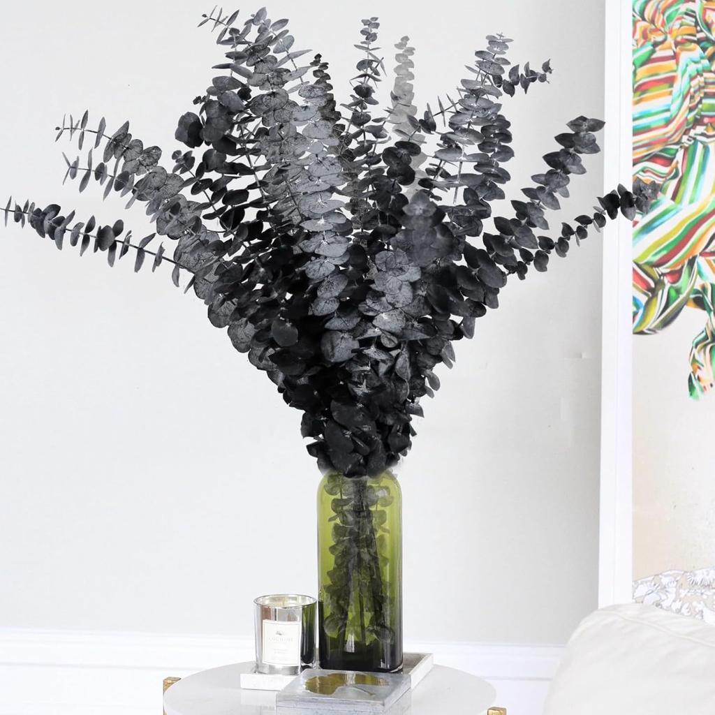 15pcs Real Black Eucalyptus Stems - Black Flowers and 17 Inch Preserved Natural Eucalyptus Leaves Branches for Flower Arrangement DIY and Home Decor