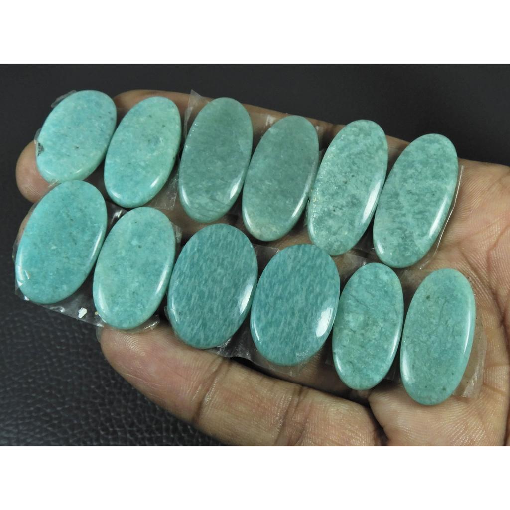 190Cts.Natural Green Amazonite Matched Pair Oval Cabochon Gemstone 6Pair Lot C-3454